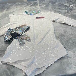 NEW Astronaut Babe long sleeve vinyl romper with American flag & silver harness